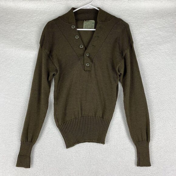 Vtg Jack Young Associates Sweater Size‎ M 80's Wool US Army Military Drab *HOLE* - Picture 1 of 11